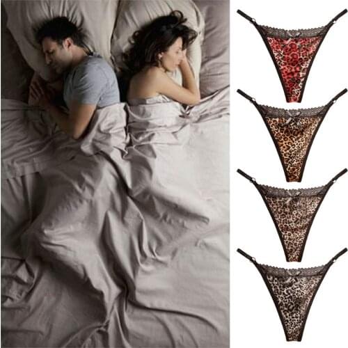 Womens Sexy Low Rise Leopard Briefs Lingerie Hollow Out Lace Patchwork G-String Underwear Bowknot Front Ultra-Thin Thong