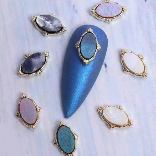 10pcs/lot 3D Kawaii Metal Edging Natural Shell Oval Alloy Nail Art Rhinestones Manicure Nails Accessories Decorations Charms