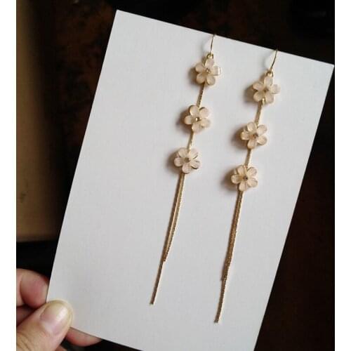 2020 Korean Flower Dangle Earring Long Tassel Earrings for Woman Anniversary Festival Fashion Charm Jewelry
