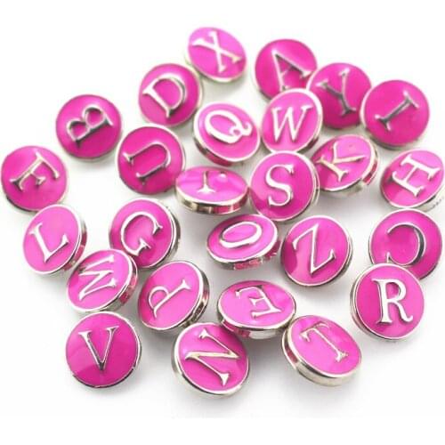 26pcs/lot Pink A-Z Alphabet Snap Buttons 12mm Letter Ginger Snap Button Jewelry DIY Bracelets&Bangles