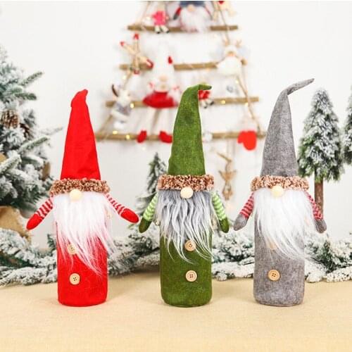 3 Colors Cartoon White Beard No Face Santa Swedish Gnome Christmas Wine Bottle Cover New Year Party Champagne Cap Table Decor