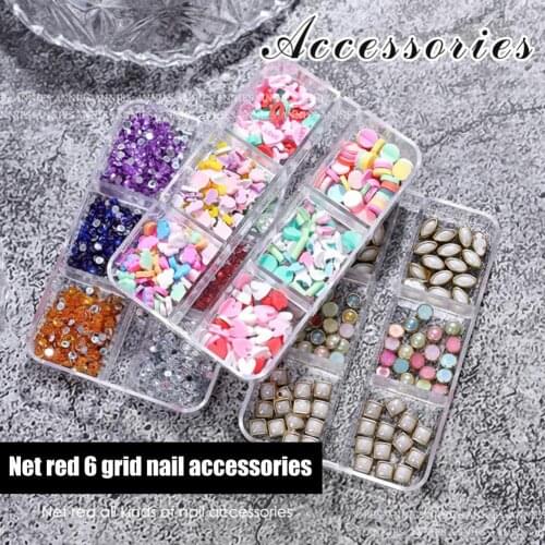 6 Grids/Box Nail Art Rhinestone Flat Back Non-Drop Colorful Glitter DIY Nail Art Decoration Japanese Style 3D Decor for Manicure