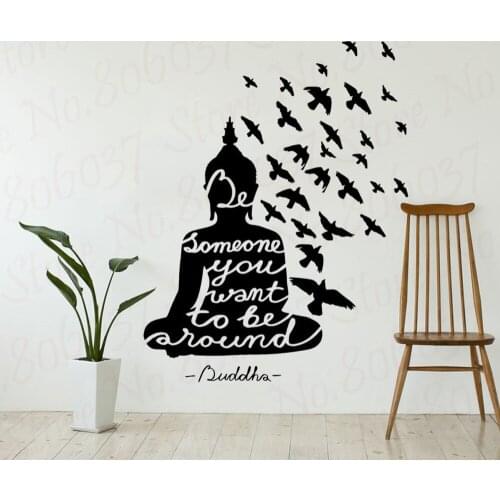 Buddha Meditation With Flying Birds Wall Decal Sticker Buddhism Zen Yoga Mural Home Room Decoration WL2027