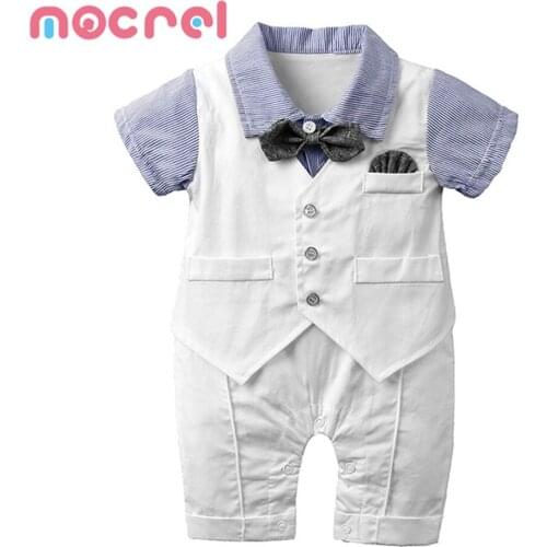 Childrens Clothes, The Clothes In Europe And The Boys White Garment False Gentleman Horse Tie Short Sleeve Jumpsuit Rompers