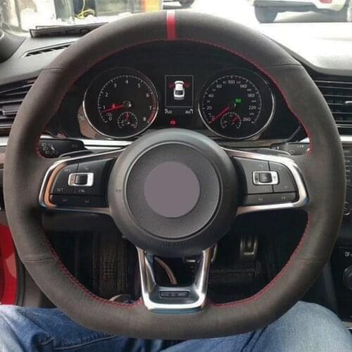 DIY Hand-stitched Black Suede Car Steering Wheel Cover For Volkswagen VW Golf 7 GTI Golf R MK7 VW Polo GTI Scirocco 2015 2016