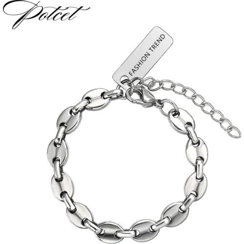 POTCET Unisex Pig Nose Long Brand Letter Bracelet Geometric Retro Hip Hop Personality Party Jewelry