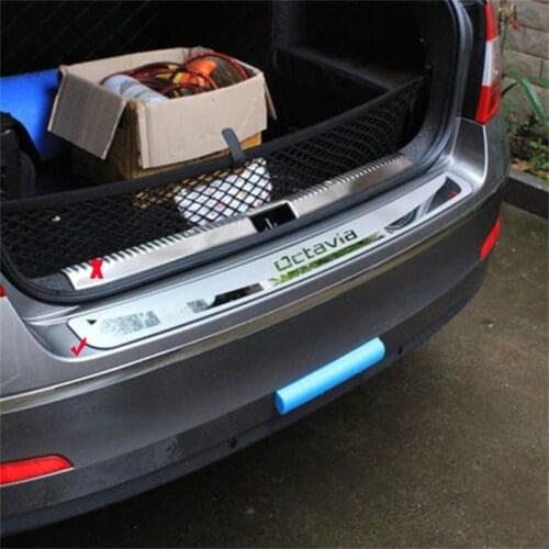 For Skoda Octavia A7 2013 2014 2015 2016 External Rear Bumper Protector Sill Tail Trunk Lid Cover Trim Stainless Steel Car Part