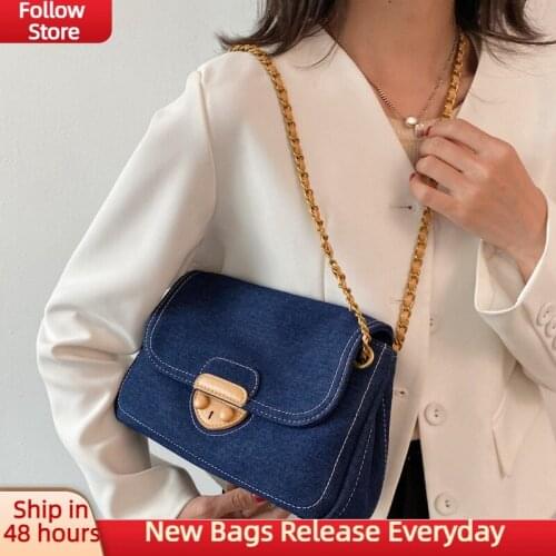 Denim Canvas Shoulder Bag Female 2021 Autumn Small Chain Crossbody Bags For Women Casual Branded Designer Handbags Purse