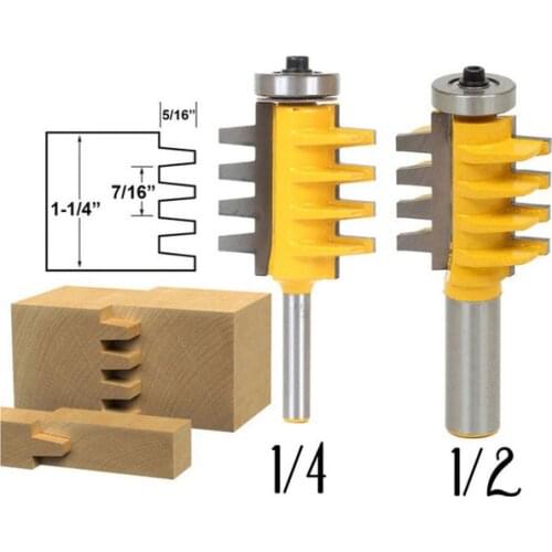 FIXMEE 1/2", 1/4" Shank Rail Reversible Finger Joint Glue Router Bit Cone Tenon Woodwork Cutter Power Tools Wood Router Cutter