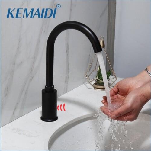 KEMAIDI Chrome Bathroom Faucet Deck Mounted Automatic Sensor Water Mixer Crane Free-Touch Sensor Bathroom Sink Tap Faucets