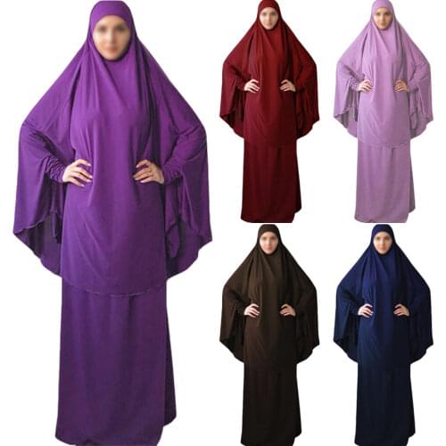 Jilbab Abaya Women Khimar Hijab 2 Piece Set Prayer Dress Hooded Top + Skirt Caftan Muslim Islamic Clothing Robe Femme Musulmane
