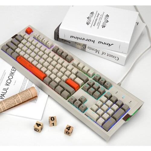New AJAZ AK510 Retro typewriter style Gray white keyboard 104 keys PBT caps RGB backlight wired Mechanical gaming keyboard