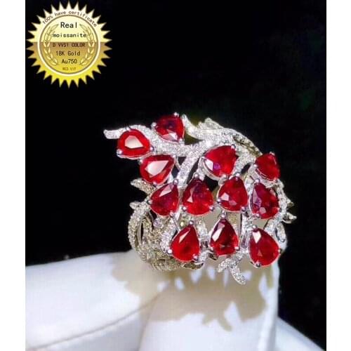 10K Gold ring Lab Created 2.4ct Ruby and Moissanite Diamond Ring With national certificate Ru-012