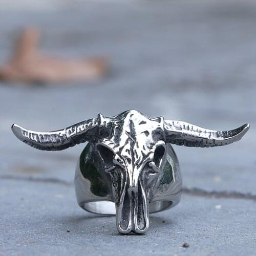 Gothic Stainless Steel Bull Skull Ring Punk Biker Men Bull Head Animal Ring Cool Fashion Jewelry Wholesale Drop Shipping