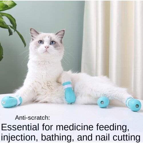 Cat Foot Cover Cat Bath Nail Clipper Scratch Proof Silicone Cat Shoes Cat Supplies 4pcs shoes paw