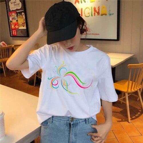 Women Beautiful Fireworks White Funny Print T shirt Girl Harajuku 90s Clothes Female Clothes Female Drop Ship