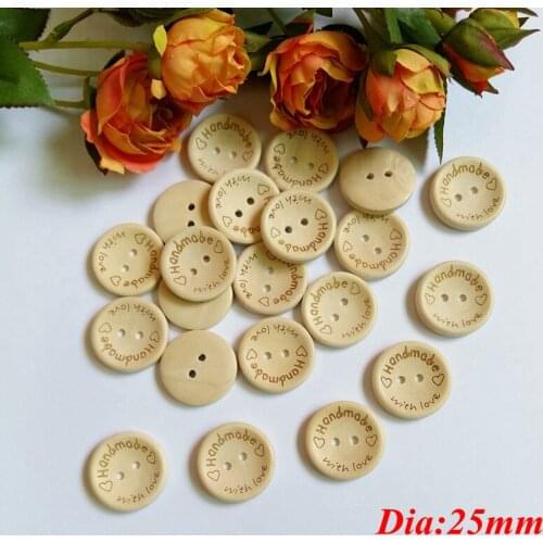 80pcs 25mm "Handmade" Circular Laser Marking Wood Buttons DIY Garment Wood Sewing Buttons Scrapbook Accessories