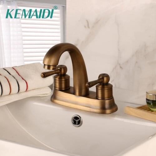 KEMAIDI Best Commercial Faucets Antique Brass 2 Handle Centerset bathroom Faucet Bathroom Sink Faucet Deck Mounted Tap