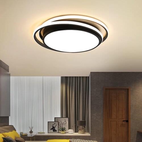 Modern LED Ceiling Chandeliers Lamp For Bedroom Living Study Room Kitchen Round Circle Black Home Decor Remote Lighting Fixture
