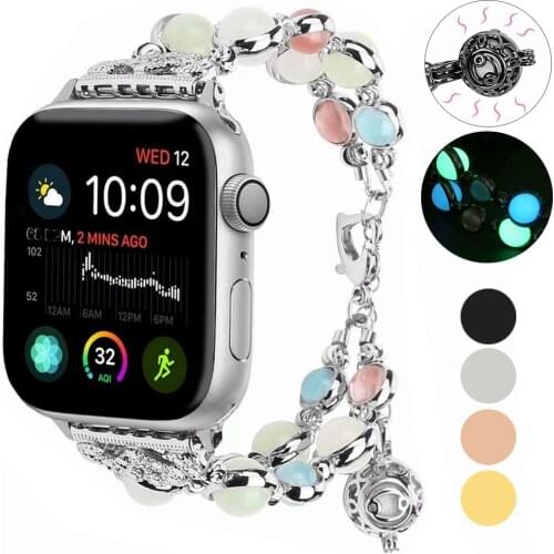 Essidi For Apple Watch 6 SE 5 4 3 2 1 Women Luminous Beads Bracelet Strap 38/40mm 42/44mm Metal Band Loop For Apple Watch Wrist