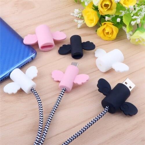 Cute Angel Wing Cable Protector Type C USB Charger Cord Cable Winder Organizer Holder For Micro Usb C Line Cable Bite Protector