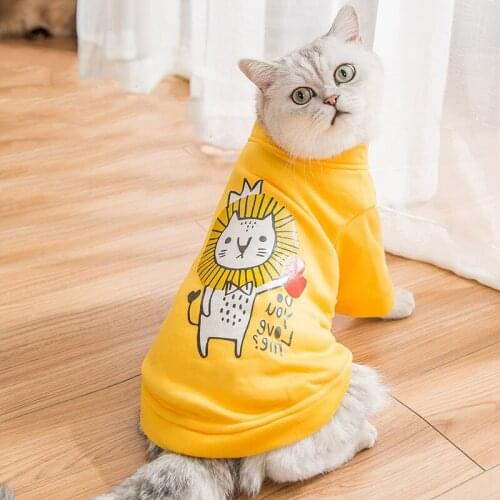 Cute Cartoon Cat Sweatshirt Warm Soft Cotton Pet Clothes for Small Cats Kitten Jumpsuit Comfortable Dogs Puppy Costumes Clothing