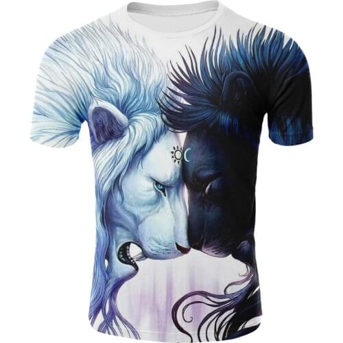 2021 Summer Lion Face Mens 3D T-shirt Animal Pattern Round Neck Short Sleeve Fashion Breathable Unisex Top T-shirt Ruler