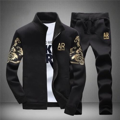 Men Tracksuit Outerwear Hoodie Set 2 Pieces Autumn Sporting Track Suit Male Fitness Stand Collar Sweatshirts Jacket + Pants Sets