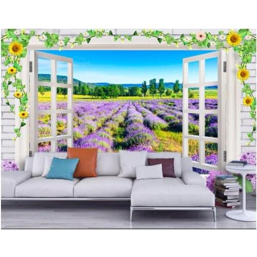 Custom mural 3d photo wallpaper living room Lavender outside the window decor painting 3d wall murals wallpaper for walls 3 d