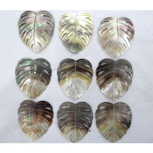 Natural Quartz crystal Abalone Shell carved the Leaves pendant for diy Jewelry making necklace Accessories 6PCS A2