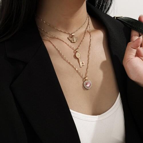 2021 New Jewelry, Personalized Multi-layer Twist Chain Necklace, Female Fashion Little Angel Diamond Love Combination Necklace