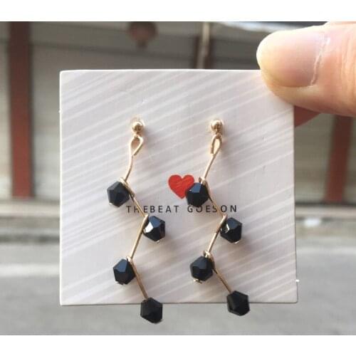 New Korean Simple Branch Bending Design Pearl Earrings Cross Black Rhinestone Earrings Womens Jewelry
