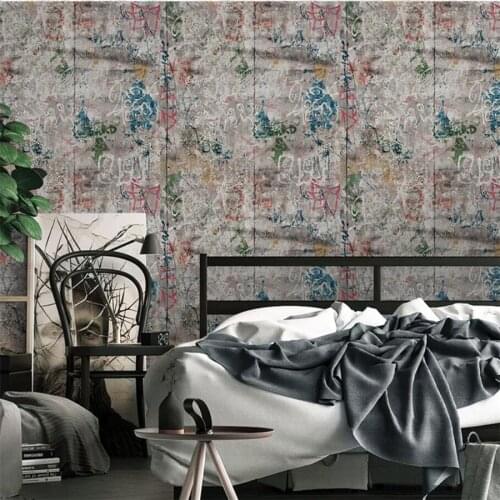 New Vintage industrial wind graffiti barber shop clothing store background wall paper bar gray wallpaper art PVC papel de parede