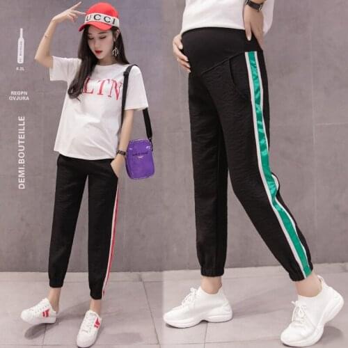 For Pregnant Women Clothes Side Stripe Casual Pregnancy Pants Ninth Haren Maternity Mother Pants Summer Maternity Pants