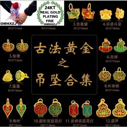 OMHXZJ Wholesale CA481 European Fashion Fine Woman Man Party Birthday Wedding Gift Vintage Calabash Lock 24KT Gold Pendant Charm