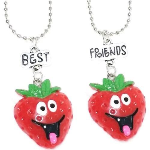 Smile Fruit Doll Simulation Strawberry bff 2 Pendant Necklace Resin Best friends Friendship Jewelry Souvenir Gifts For Kids 2018