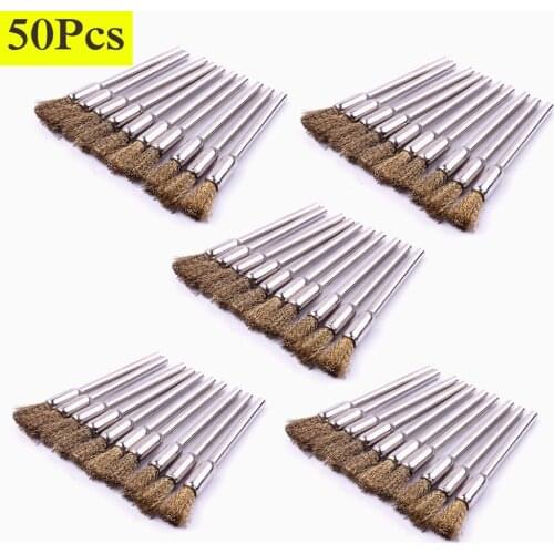 50Pcs High Quality Brass Wire Brush 5mm Diameter Dremel Polishing Brush for Metal Rust Removal Jade Polishing Wood Carving Tools