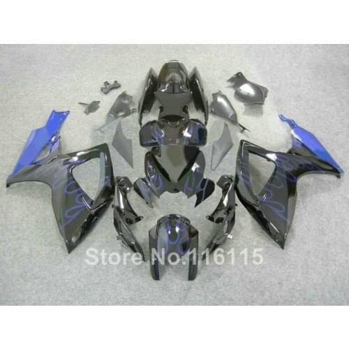 Full fairing kit for Suzuki GSXR 600 750 K6 K7 2006 2007 blue flames black fairings set GSX-R600 GSX-R750 06 07 S4-4