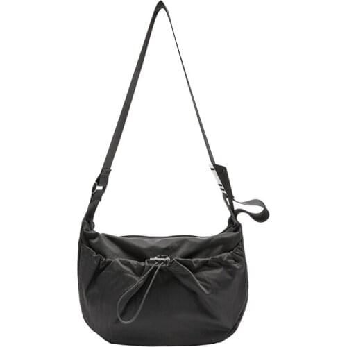 Korean Version Simple Nylon Single Shoulder With Drawstring Zipper Solid Color Womens Bag Net Red Fashion Wide Shoulder handbag