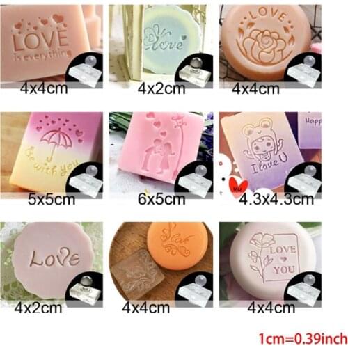 Valentines Day Clear Acrylic Handmade Soap Stamp Love Heart Rose Pattern DIY Square Clay Making Chapter with Handle Tools Access