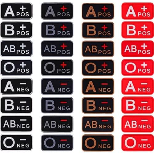 PVC Velcro Patches Blood Types Hook Loop Stickers for Clothes Luminous Rubber Patch Tactical Arm Badges ABO Pos Neg Label Tag