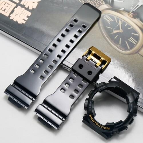 Watch accessories for Casio glossy resin strap GSHOCK GLS GD GA110 GA100 GD120 men Sports waterproof strap black gold suit case
