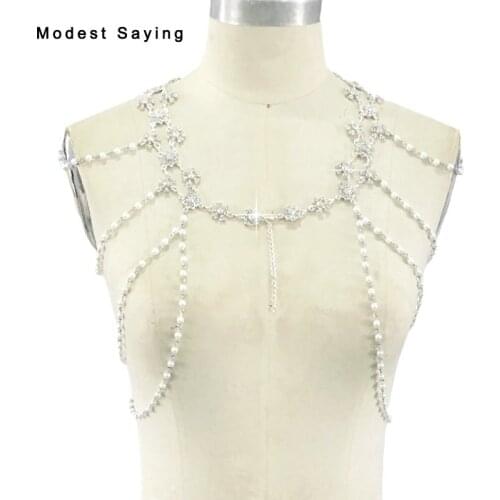 Real Shiny Luxury Tassel Crystal Shoulder Necklace Bridal Boleros 2017 Wedding Jackets Pearl Wedding Accessories B46 in stock