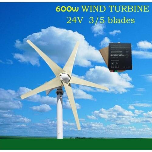 Chinese factory 600w 3/ 5 bladesHorizontal axis wind tu 3phase AC 12/24/ 48v wind turbine with MPPT wind controller for home use