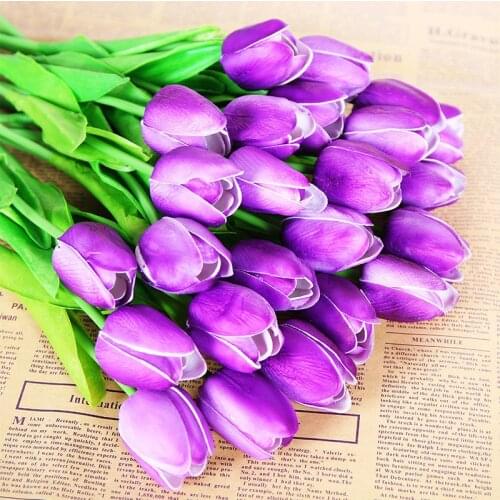 High Quality 1pcs Purple Pu Tulips Artificial Flowers Real Touch Tulips Artificial Flowers White Tulips Silk Fake Tulip Bouquets