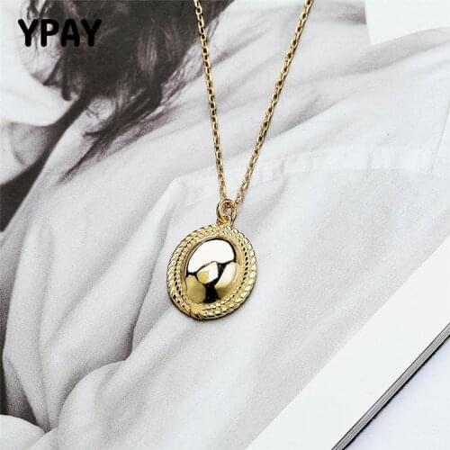 YPAY 100% Real 925 Sterling Silver Glossy Oval Pendant Necklaces for Women Korea Simple Chain Necklace Fine Jewelry Gift YMN183