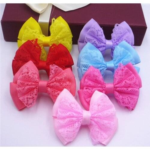 10Pcs 5cm Baby Bow Striped Hairpin Craft Repair DIY Craft Belted Bow Embroidery Scalloped Decorate Ribbed Lace Double Bow