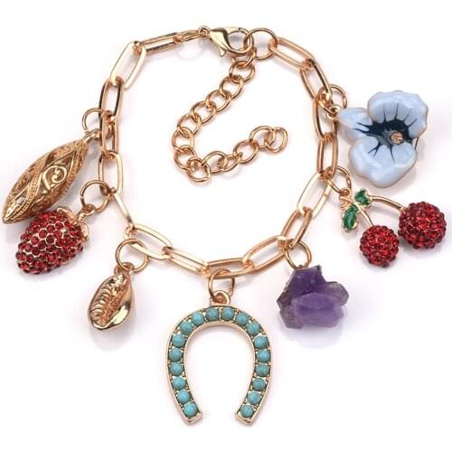 New Bohemian Stone Fruits Charm Bracelets Bangles for Women Multi Color Vintage ZA Statement Gold Chain Bracelets Party Jewelry