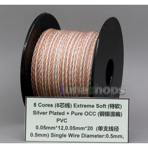 1m Clear 8 Cores PVC Extreme Soft Silver + OCC Mixed Signal Earphone Headphone Cable Wire 0.05mm*12 0.05mm* LN05634