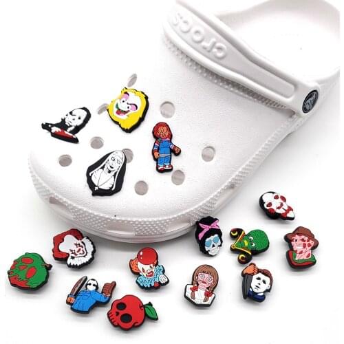 1pc Hollween Horror Movie Characters Shoe Charms Buckle For Clogs Garden Sandals Shoe Accessorie Croc jibz Kid Party X-mas Gifts